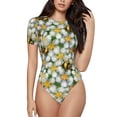 thumbnail image 2 of Goofa Bees and Flower Printed Women Rash Guard Short Sleeve,Tummy control Swimsuit Surfing Swimsuit Bathing Suit One Piece Swimsuit UPF 50-Medium, 2 of 9