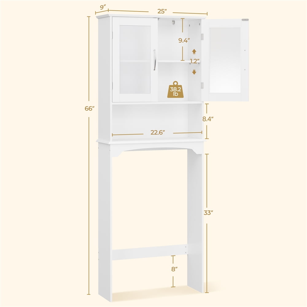 Yaheetech Free-Standing over-the-Toilet Storage Cabinet Shelf for Bathroom, White