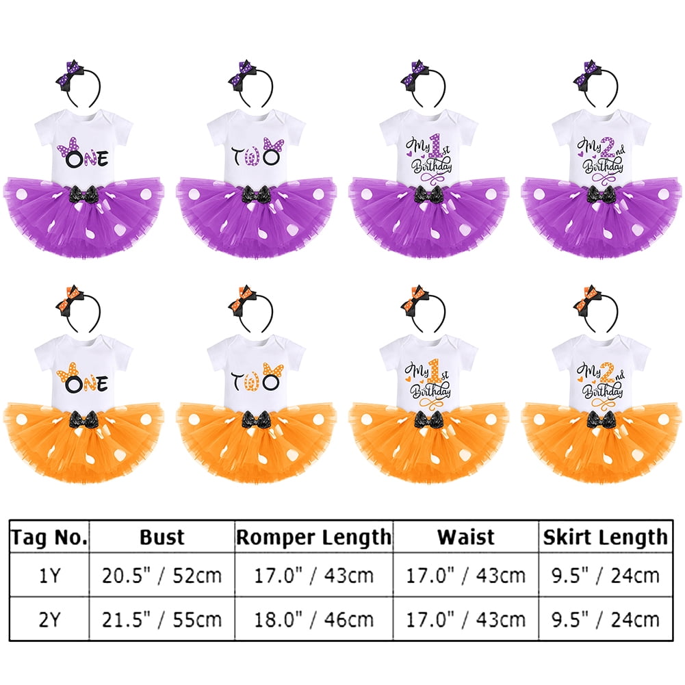 IBTOM CASTLE Toddler Baby Girls 1st 2nd Birthday Outfit Mini Polka Dots Romper Tutu Dress Mouse Ears Headband Princess Skirt Set for Photo Shoot 2 Years Orange