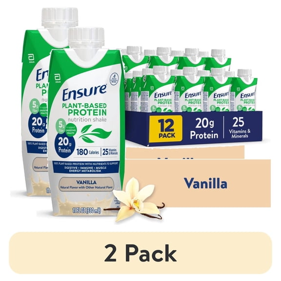 (2 pack) Ensure Plant-Based Protein Shake, Vanilla, 11 Fl Oz, 12 Pack