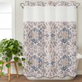 thumbnail image 3 of Vintage Blue Boho No Hook Shower Curtain Waterproof,Bathroom Curtains with Snap in Liners and See Through Top Window,Mexican Flowers Southwestern Ethnic Hotel Style Bathtub Curtains Shower 48"Wx72"L, 3 of 8
