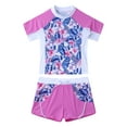 thumbnail image 1 of YONGHS Kids Girls Floral 2 Pieces Rash Guard Short Sleeve Top with Shorts Swimsuit 4-16, 1 of 7