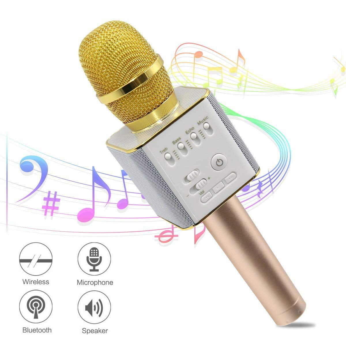 Rose Red Q9 Wireless Bluetooth Microphone Portable Karaoke Stereo USB Player KTV 