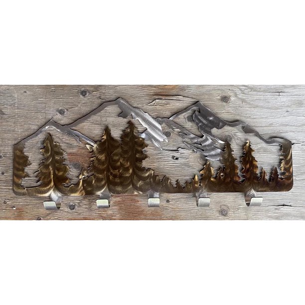 Wall Mounted Mountain Home Decor Metal Art Coat Rack Towel Hanging With 5 Hooks Com Wall Mounted Mountain Home Decor Metal, Coat Rack Wall Hooks Metal
