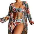 thumbnail image 2 of Kiosan Conjunto de bikini para mujer, traje de baño de 3 piezas, kimono floral, parte superior triangular anudada en la parte delantera, falda de traje de baño inferior de cintura alta, 2 of 4