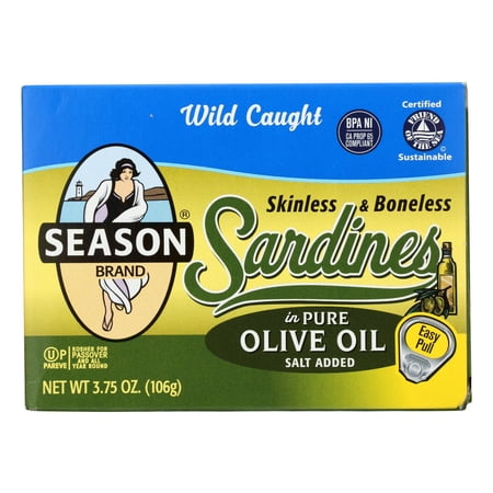 (12 Pack) Season Skinless & Boneless Sardines In Pure Olive Oil 3.75 OZ