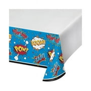 Hoffmaster Group 324834 48 x 88 in. Superhero Slogans Plastic Border Tablecover, Pack of 12