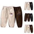 thumbnail image 2 of Qingpeng Toddler Boys Girls 2PC Warm Joggers Kids Elastic Waist Casual Loose Cute Embroidery Print Sweatpants Fall Winter Thick Thermal Trousers with Pockets, 2 of 3