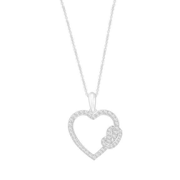 1/4 Carat Moissanite Knotted Heart Pendant Necklace for Women in 18K White Gold Plated Sterling Silver (0.25ct, D Color, VVS1 Clarity) Jewelry Gift for Her