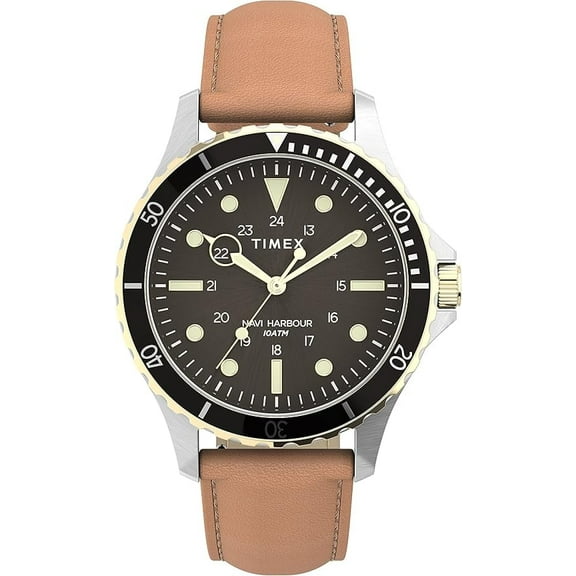 Timex Mens Navi XL 41mm Analog Quartz Stainless Steel 20 Casual Watch Tan/Two-Tone/Black