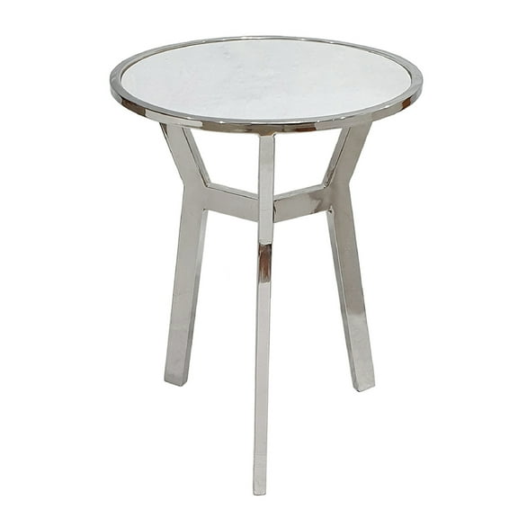 A&B Home Side Table with Marble Top - 17.5"Dia. x 23.5"H - Silver/White