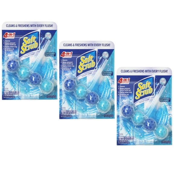 Soft Scrub 4-in-1 Rim Hanger Automatic Toilet Bowl Cleaner, Sapphire Waters, 1 Count - 3 Pack