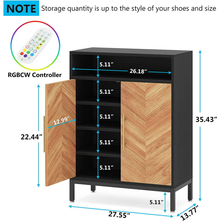 LED Shoe Storage Cabinet Free Standing Shoe Rack with 2 Flip Drawers & Top  Shelf
