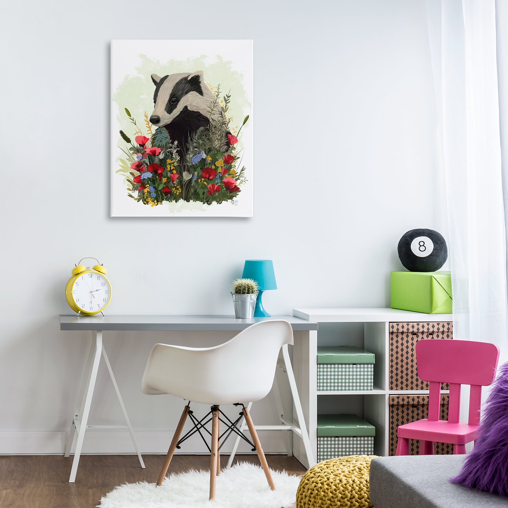 Stupell Industries Badger with Poppy Blossoms Animals & Insects Painting Gallery Wrapped Canvas Art Print Wall Art, 30 x 40
