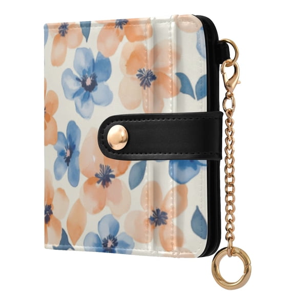 Qxltty Pastel Peach and Blue Flowers Ladies Wallet Rfid Slim Thin Compact Credit Card Women Wallet Zipper Coin Pocket and ID Window for Female Gifts