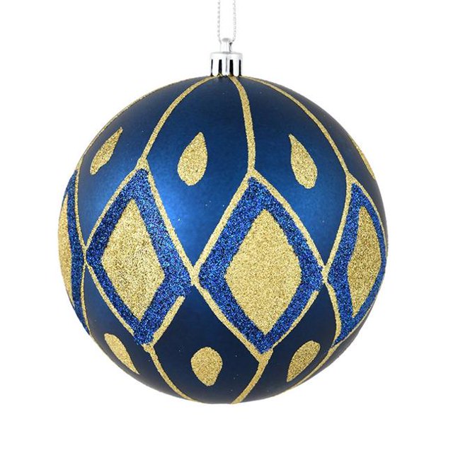 Vickerman N188031D 4 in. Midnight Blue Matte Ball Ornament with Glitter Diamond Pattern 4 per Pack