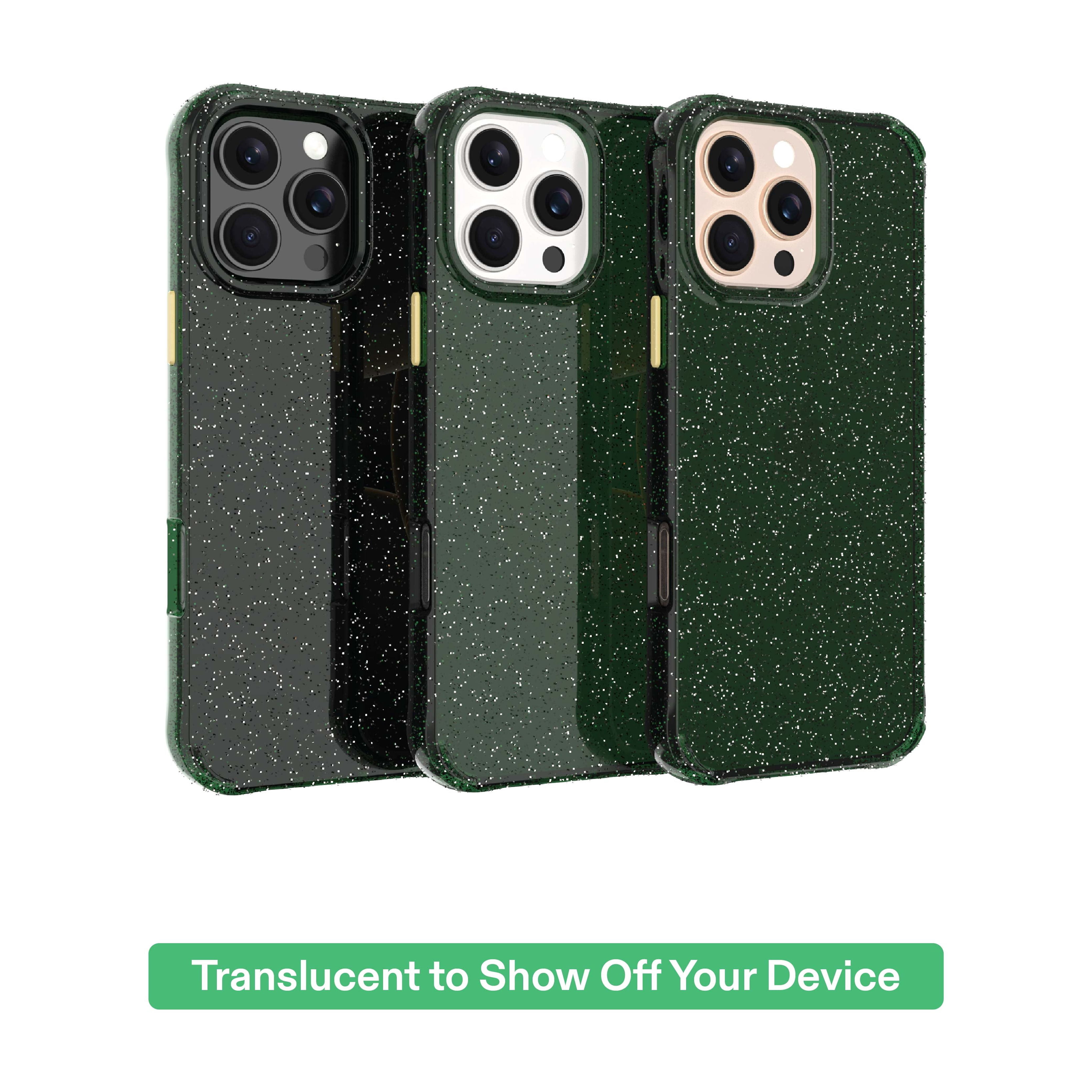 onn Sparkle Phone Case for iPhone 16 Pro Max - Green with Gold Glitter