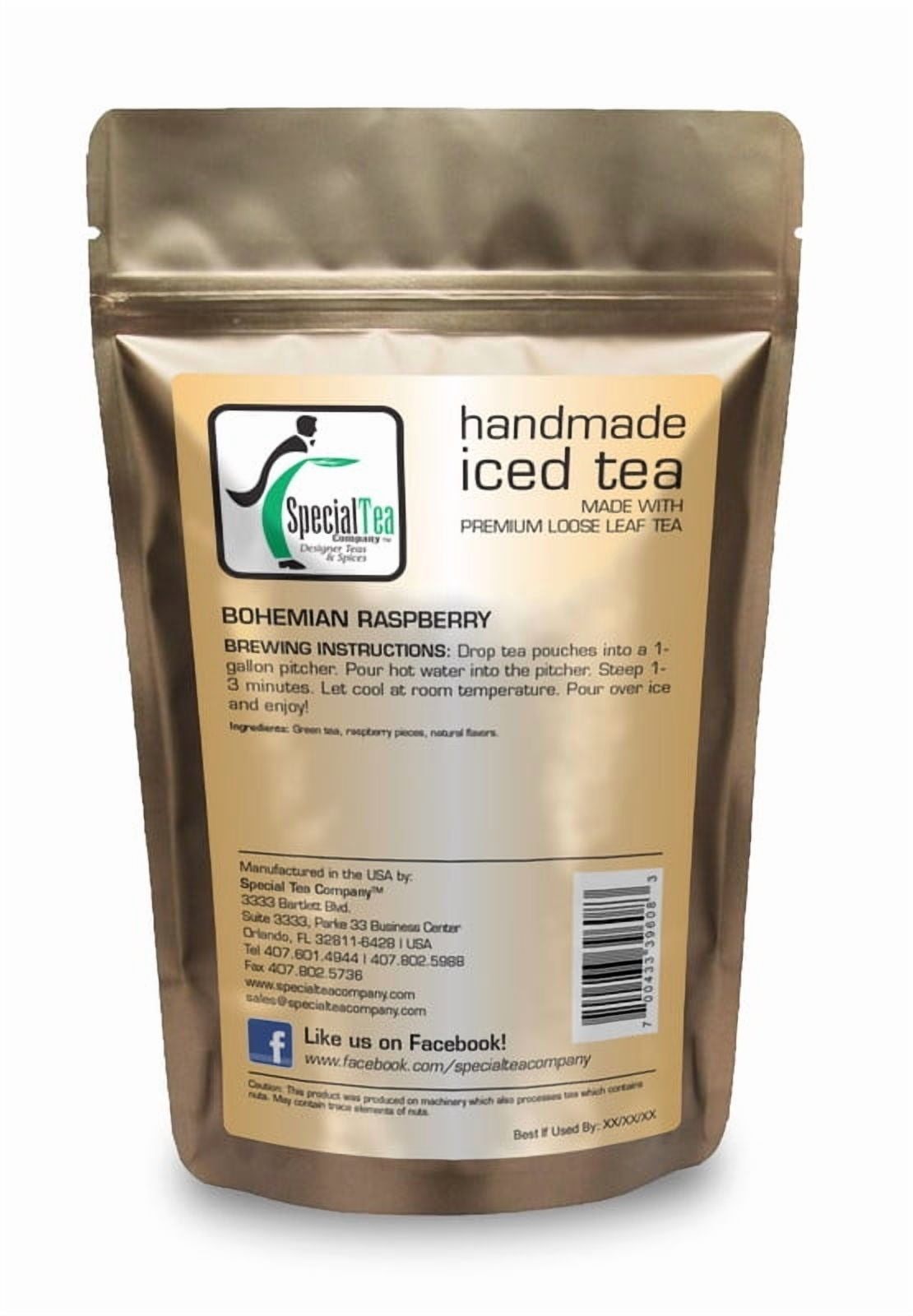 Special Tea Bohemian Raspberry Loose Leaf Green Tea, Iced Tea Makes One Gallon