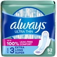 thumbnail image 1 of Almohadillas femeninas Always, ultrafinas, con alas, tamaño 3, 52 unidades, 1 of 8