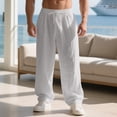 thumbnail image 6 of Mens Casual Pants Drawstring Elastic Waist Lightweight Linen Pants Loose Fit Straight Legs Beach Trousers Light Gray M, 6 of 9