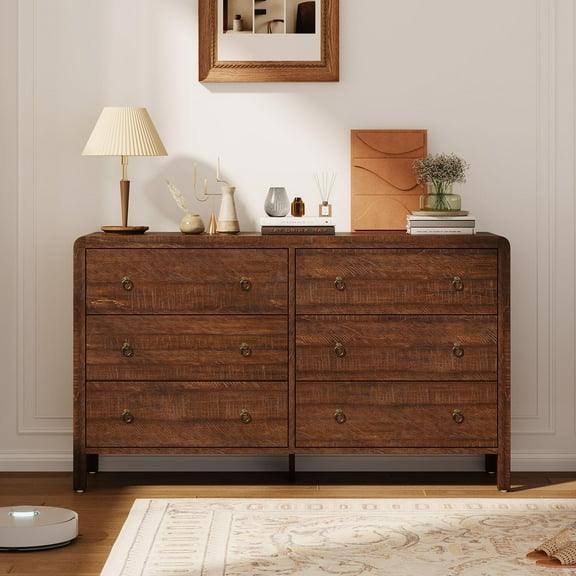 6/7 Drawer Dresser for Bedroom,  Chest of Drawers with Pull Ring, Modern Wooden Dresser  for TV Size Up to 65", Large Capacity Closet Dresser Storage Cabinet Organizer for Bedroom, Living Room