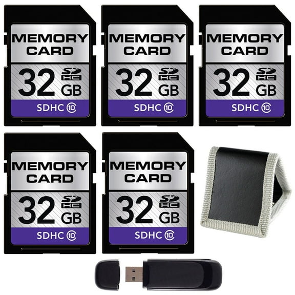 32GB SDHC Class 10 Memory Card   SD Card USB Reader   Memory Card Wallet Bundle (5-Pack)
