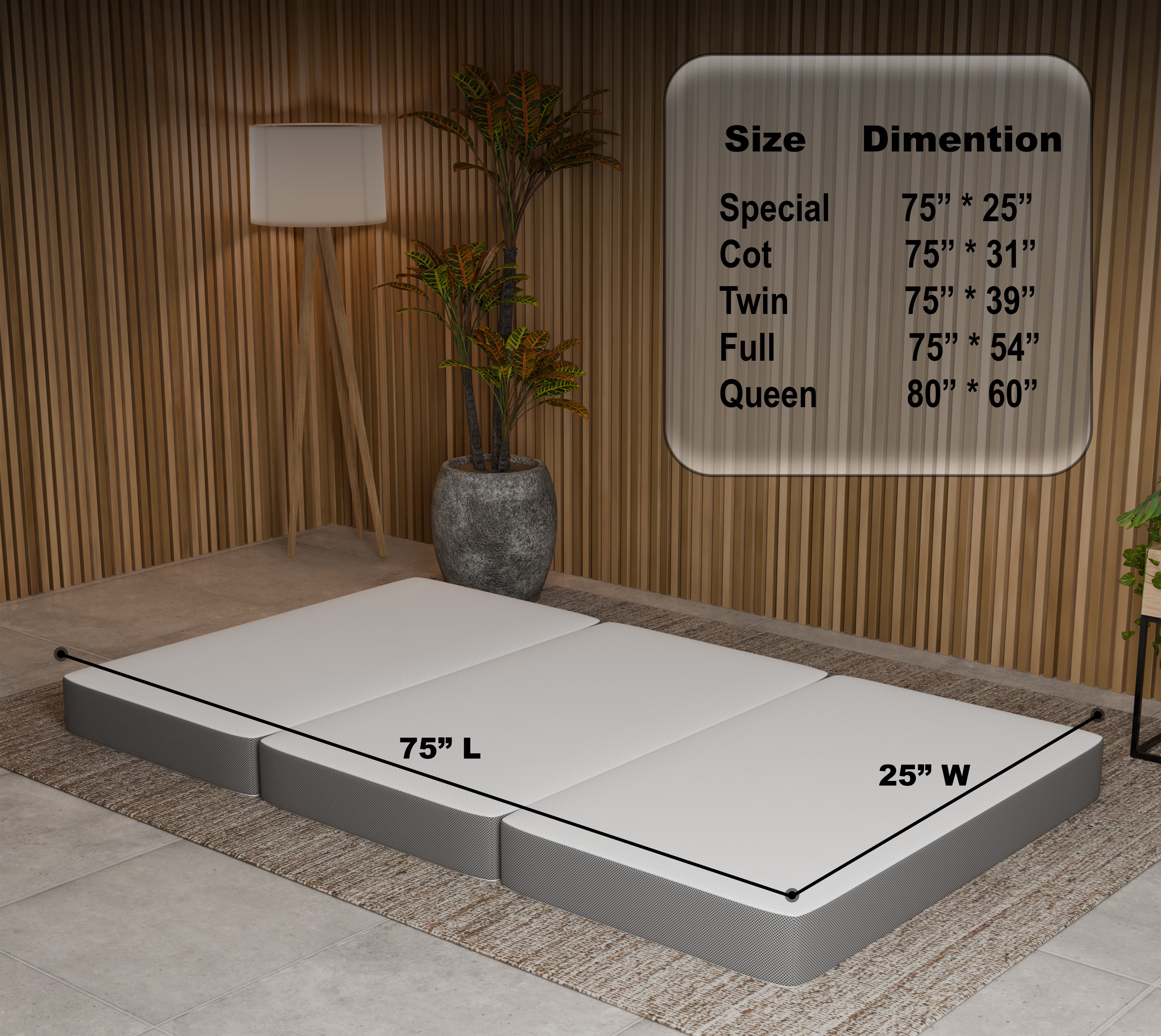 Continental Sleep Sunset, 3” Trifold Memory Foam Mattress, 25-inch, Non-Standard Size.