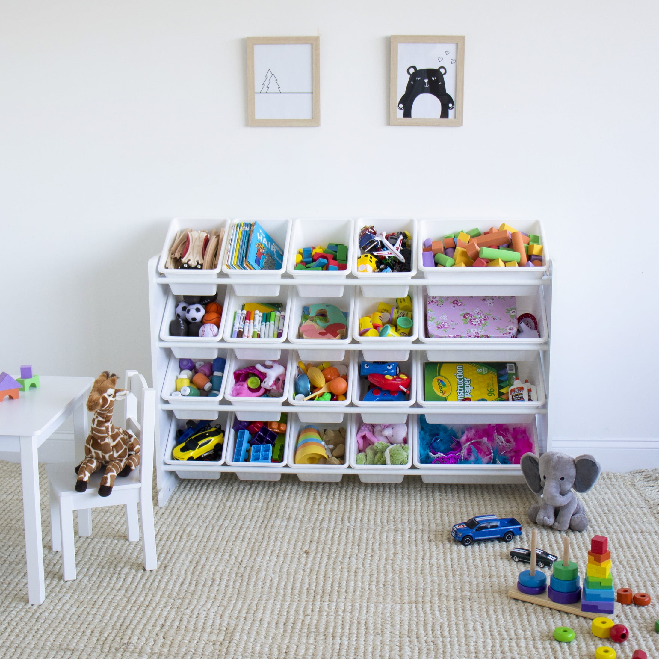 Humble Crew Extra Large Kids Toy Storage Organizer with 20 Plastic Storage Bins, White
