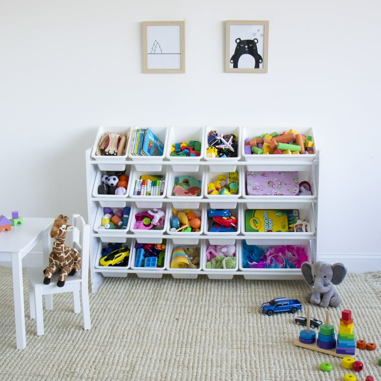 Humble Crew Scaffale Bambini Spazioso: Organizer Giocattoli con 20 Contenitori, Design Espresso/Bianco Elegante, Ideale per Camerette Stile e Ordinate