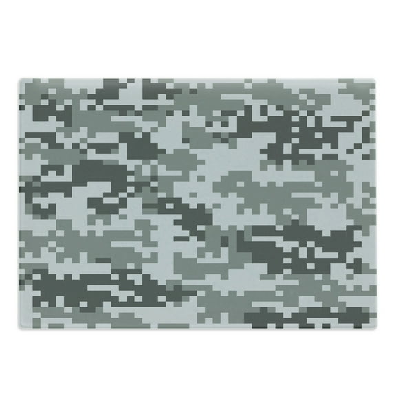 Camo Cutting Board, Digital Pixel Effect Modern Design Conceptual Commando Inspired Grey Toned, Decorative Tempered Glass Cutting and Serving Board, Large Size, Grey Pale Grey Grey, by Ambesonne