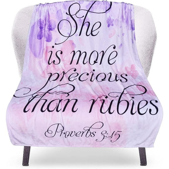 Inspirational Healing Throw Blanket for Women - to Feel Warm Caring Thoughts of Jesus. Gift Ribbon, Flowers & Proverbs Bible Verse Religious Scripture for Prayers of Hope & Strength. Soft Cozy 50x60”
