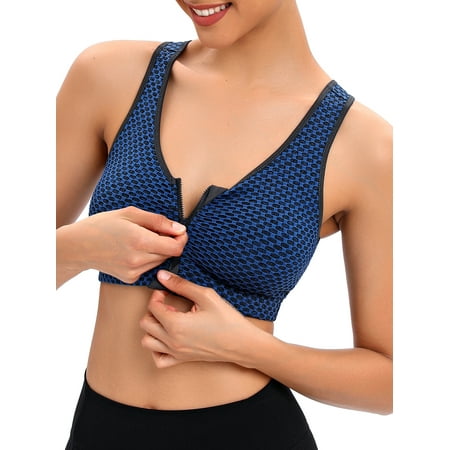 

DODOING Women s Removable Cups High Support Workout Sports Bra Front Zipper Closure Sports Bra
