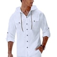 thumbnail image 6 of ZUKMRJPC Mens Cotton Linen Button Down Hoodies Long Sleeve Solid Color Casual Hoodies Lightweight Summer Beach Shirts with Pocket, 6 of 8