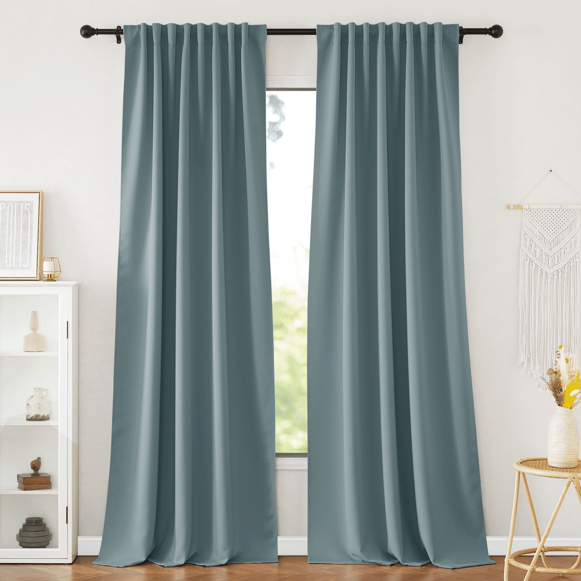 NICETOWN Blackout Curtains 84 inches Long 2 Panels Set, Pinch Pleated Room Darkening Energy Saving Noise Reducing Thermal Insulated Drapes for Bedroom Living Room Nursery, Greyish Blue, 52"x84"