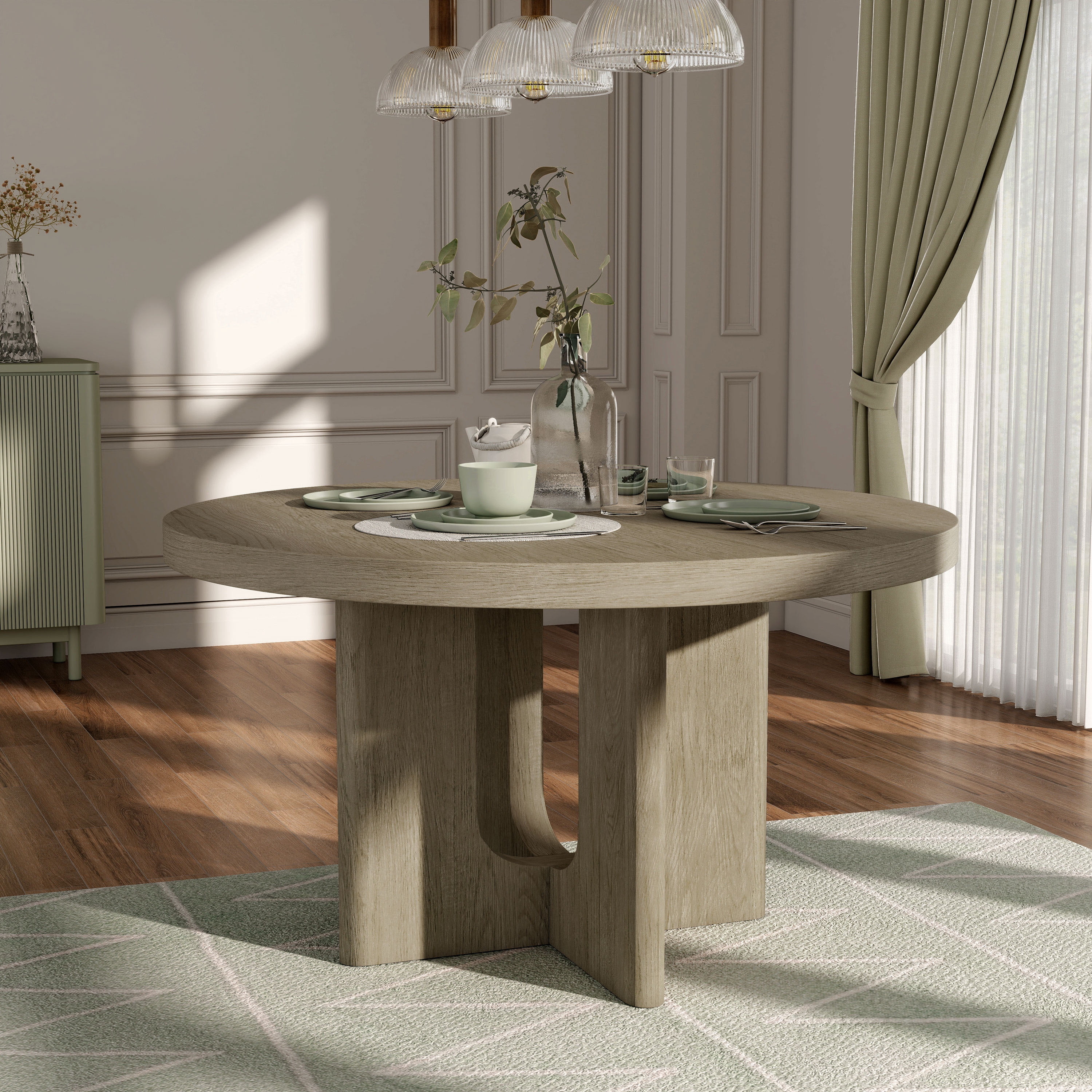 Furniture of America Cheri 54" Solid Wood Round Indoor Dining Table, White Oak
