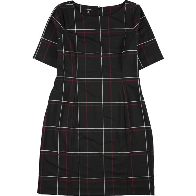 Alfani Womens Grid Sheath Dress, Negro, 16