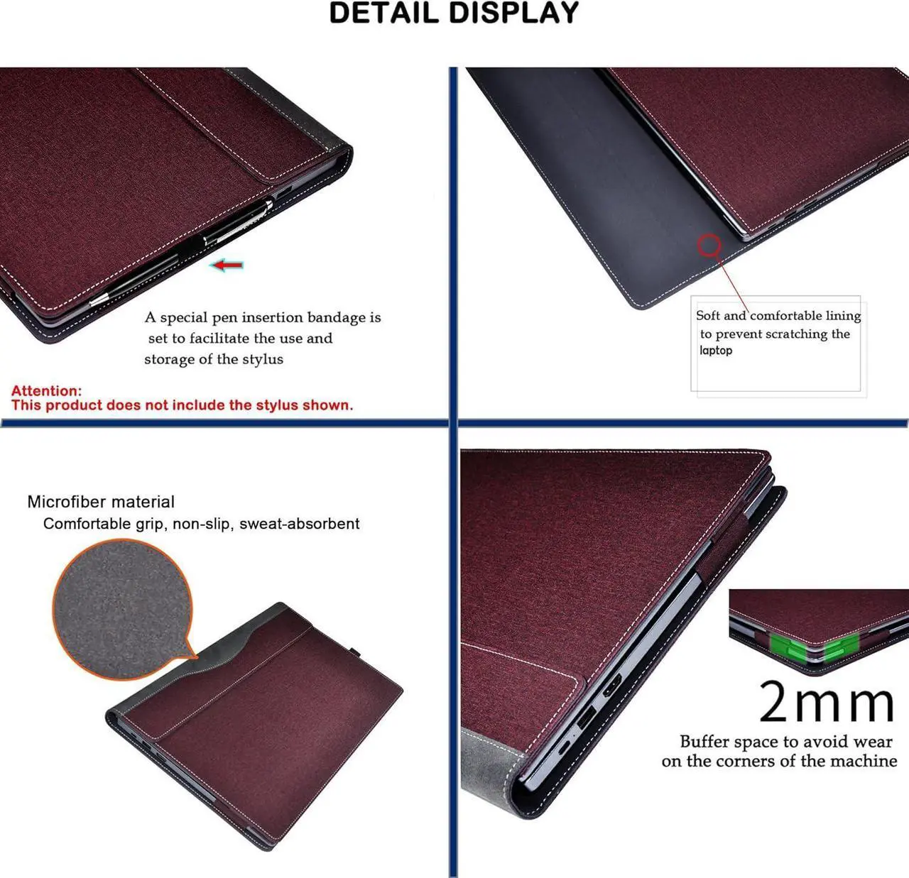 Laptop Case Cover for HP 250 15.6 inch G10 & for HP 255 15.6'' G10 / HP 256 15.6 inch G10 Sleeve,Detachable PU Leather Notebook PC Protective Bag Accessories