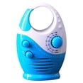 thumbnail image 1 of Radio de ducha impermeable, radio AM/FM a prueba de salpicaduras con asa superior para uso en exteriores en el baño - Altavoz incorporado y volumen ajustable (azul y blanco), 1 of 5