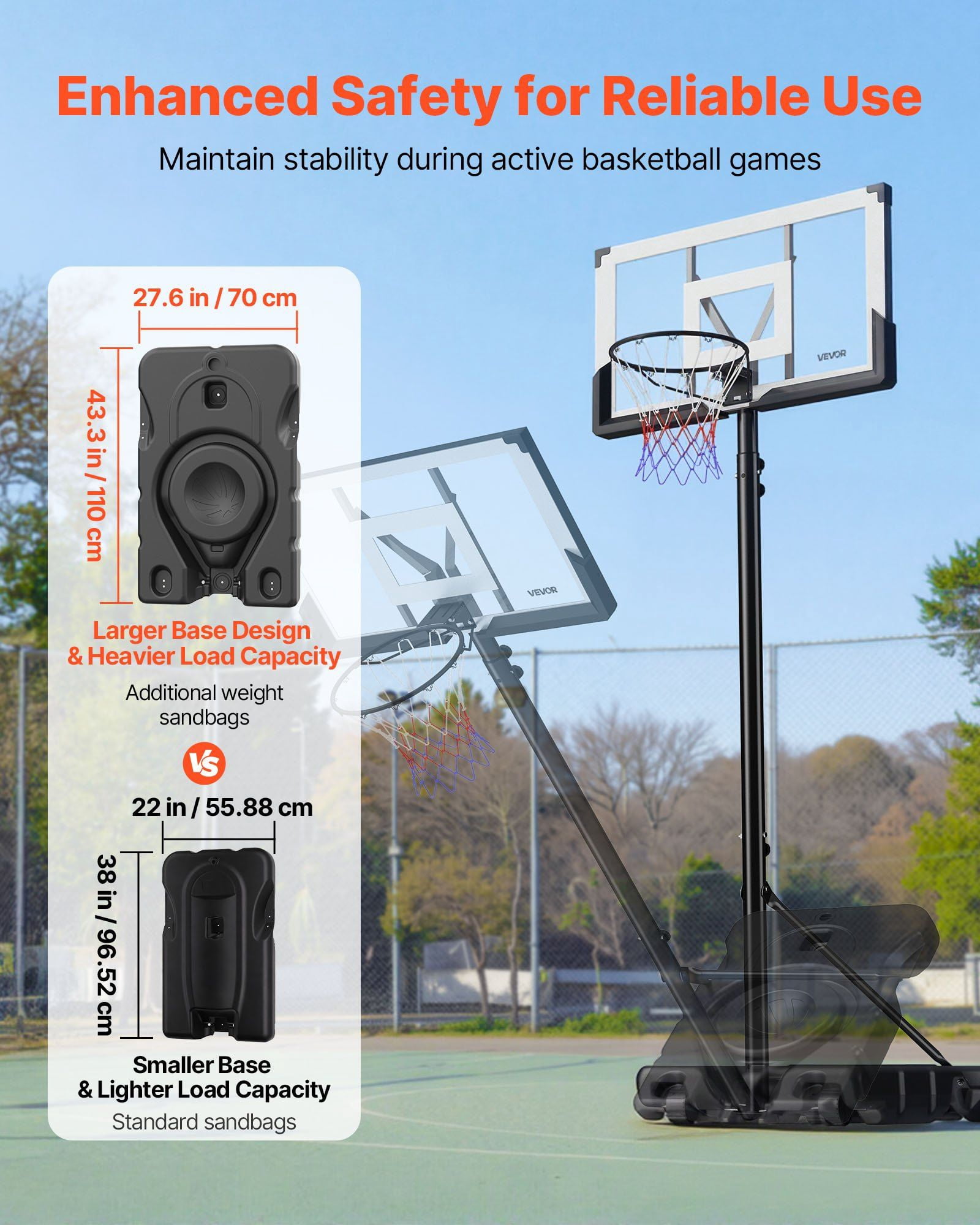 Portable Basketball Hoop 10ft Height Adjustable Goal with 48 Inch PC Backboard Wheels for Kids Teens Adults Driveway Pool School