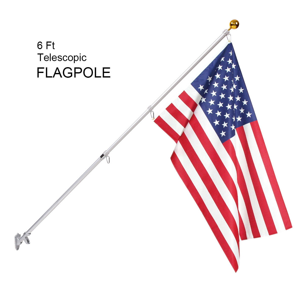 Yeesun Flag Pole Kit,6 Foot American Flag Pole & Bracket-Flagpoles for 3 x 5 Flags Holder for Home Porch & Outdoor,Tangle Free and Wall Mount Metal Flag Pole with Flag Black 