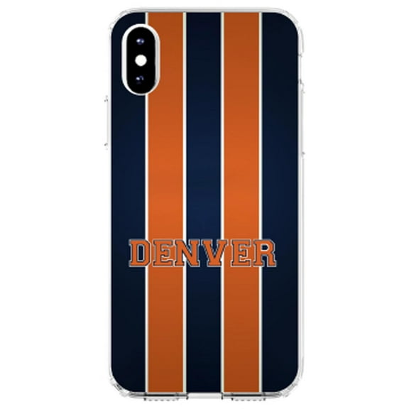 DistinctInk Clear Shockproof Hybrid Case for iPhone X / XS (5.8" Screen) - TPU Bumper, Acrylic Back, Tempered Glass Screen Protector - Orange Navy Broncos - Football Team