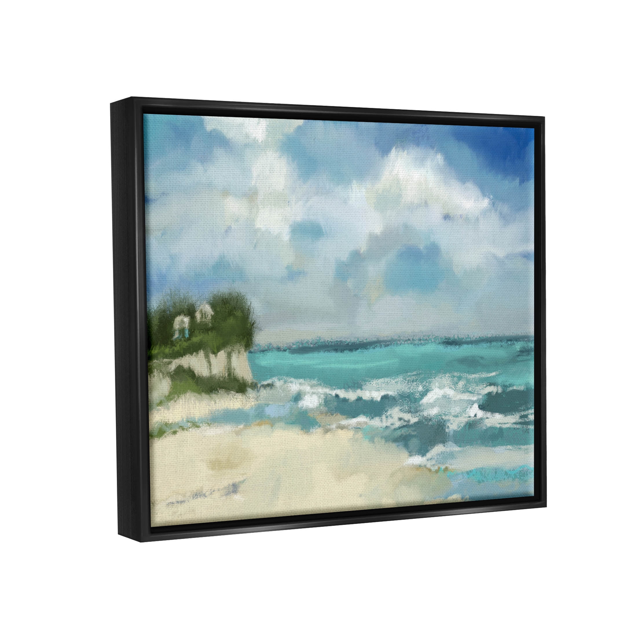 Stupell Industries Abstract Ocean Waves Sky Graphic Art Jet Black Floating Framed Canvas Print Wall Art, Design by Tina Finn