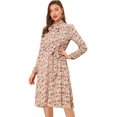 thumbnail image 1 of INSPIRE CHIC Robe Ceinturée à Imprimé Floral Vintage en Mousseline à Manches Longues à Col Noué pour Femme, 1 of 6