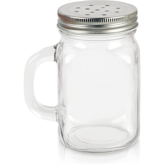 Servette Home Pepper Shaker - Glass Seasoning Shaker with Handle and Metal Lid for Cheese, Sugar or Pepper.