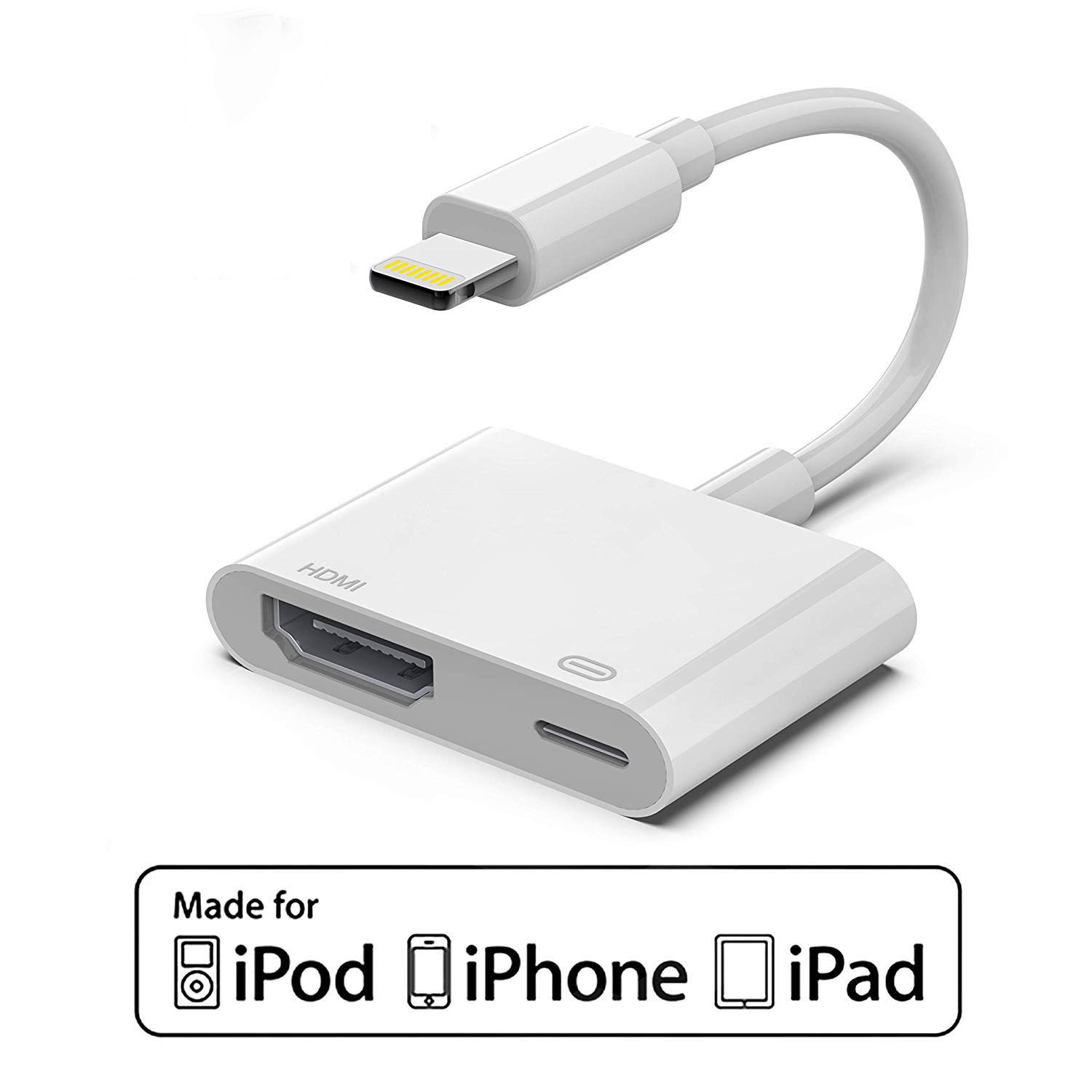 Apple MFi Certified Lightning to HDMI Adapter Cable for iPhone iPad 6.6ft 1080P Digital AV Adapter HDTV Cable for iPhone to TV Projector Monitor White Compatible with iPhone to TV HDMI Cable