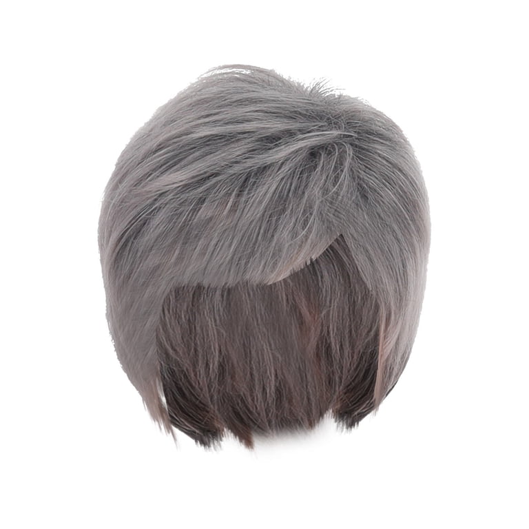 NEW ! Women & Men Short Hair Wig Silver Gray White Female Short Grey Bob Wig Lace Title Synthetic Silver  main image 4