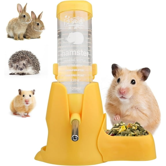 Hamster Water Bottle, 3 in 1 Guinea Pig Water Bottle No Drip, 80ml/125ml Small Animal Auto Dispenser with Food Container Base for Hamster Bunny Chinchilla Squirrel, Small Pets