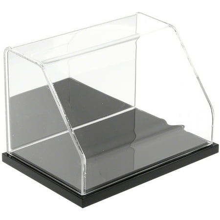 Plymor Clear Acrylic Slanted Front Display Case with Black Base (Mirror Back), 6" W x 4" D x 4" H