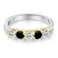thumbnail image 3 of Gem Stone King 10K Two Tone Gold White Topaz and Black Diamond Wedding-Bands Ring for Women | 0.99 Cttw | Round 3.5MM | Gemstone November Birthstone | Size 7, 3 of 6