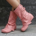 thumbnail image 4 of YLYL Women Slouchy Mid Calf Boots Fold over Wide Calf Flat Low Heel Pull on Riding Boots with Buckle Strap, 4 of 9